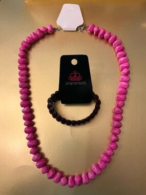 Hot Pink Necklace with Plum Bracelet Paparazzi Set